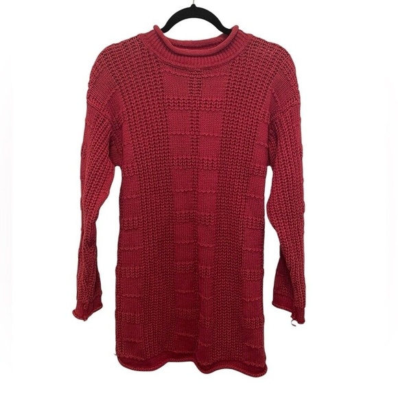 Wipstitch Chunky Rust Red Whipstitch Mockneck Sweater Tunic size S - Picture 1 of 9